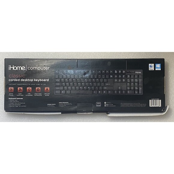 iHome Classic Corded Quiet Touch Slim Full Size USB Desktop Keyboard NEW L4 - Picture 1 of 4